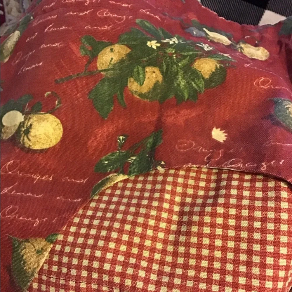 Waverly~Lemons/Orange Kitchen 2 Pc Valance Curtains 54 X 14, Red Checks/Fruit